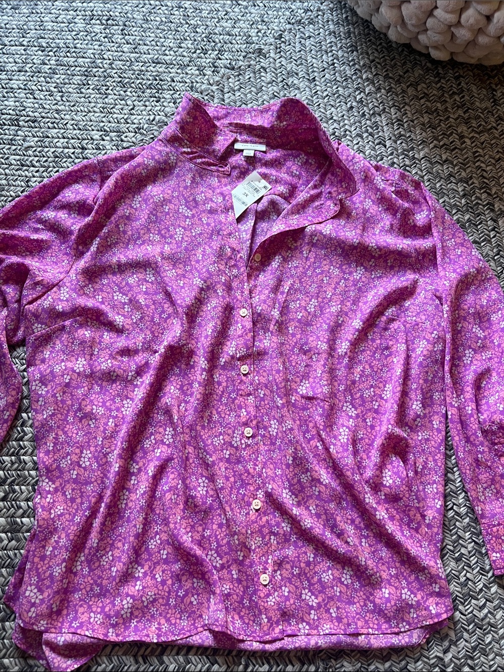 NWT ON 34th Purple Floral Button-Up Blouse. 3X.